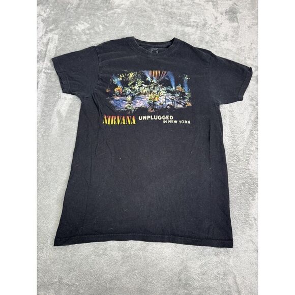 Nirvana Unplugged Short Sleeve Band T Shirt Men's Size Medium Black - Picture 1 of 12